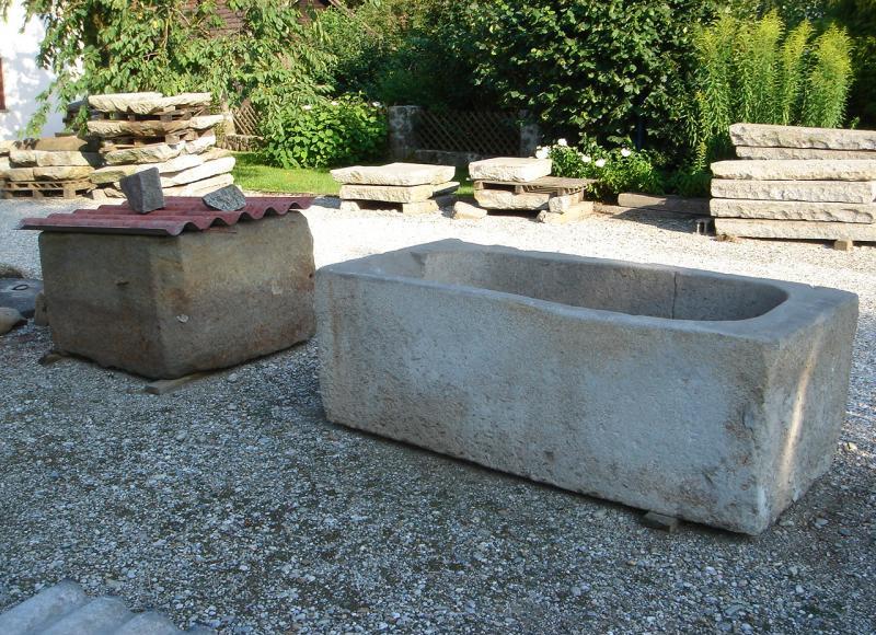 GRANITBRUNNENGRANITTROGTROG Grander Brunnen halbrund 80x60x50cm