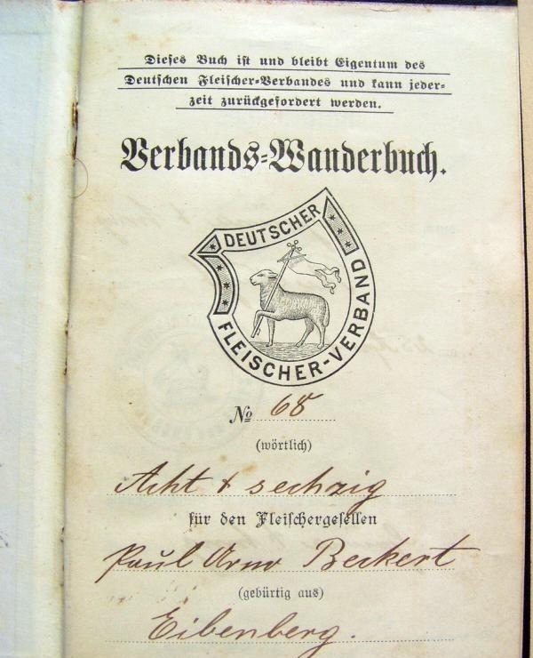 Wanderbuch Fleischergeselle Arbeitsbuch Metzger 1911 Fleischer 